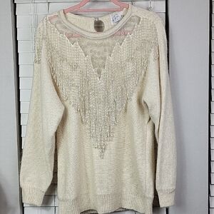 💛 Vintage‎ GANTOS Cream Sweater with Beaded Decoration. Size S